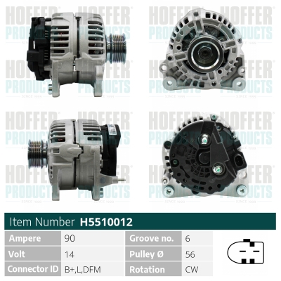Alternator SKODA ROOMSTER (5J7) 1.4 TDI diesel 70 cai HOFFER H5510012