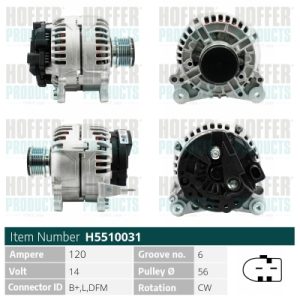 Alternator SKODA ROOMSTER (5J7) 1.9 TDI diesel 101 cai HOFFER H5510031