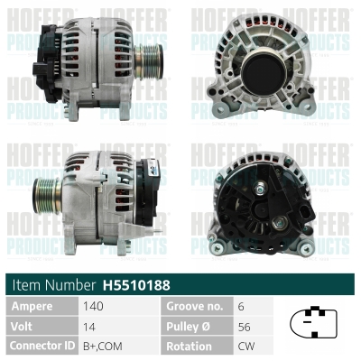 Alternator SKODA RAPID (NH3, NK3, NK6) 1.6 TDI diesel 90 cai HOFFER H5510188