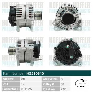 Alternator SKODA ROOMSTER (5J7) 1.9 TDI diesel 105 cai HOFFER H5510310
