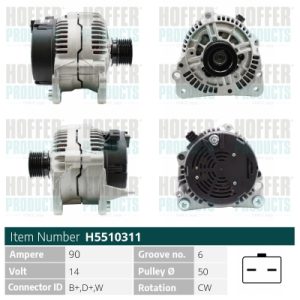 Alternator SKODA ROOMSTER (5J7) 1.9 TDI diesel 101 cai HOFFER H5510311