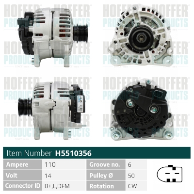 Alternator SKODA ROOMSTER Praktik (5J) 1.4 benzina 86 cai HOFFER H5510356