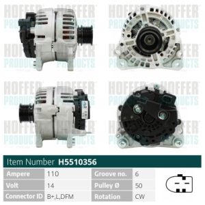 Alternator SKODA ROOMSTER (5J7) 1.4 benzina 86 cai HOFFER H5510356