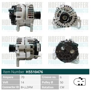 Alternator SKODA ROOMSTER (5J7) 1.4 benzina 86 cai HOFFER H5510476