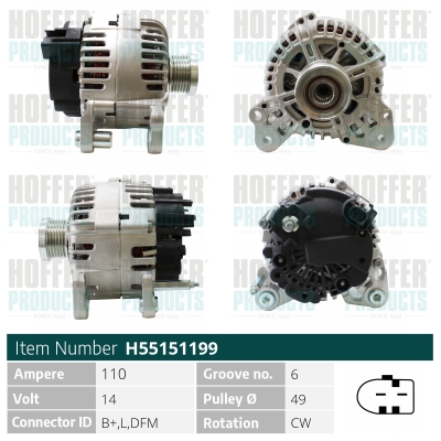 Alternator SKODA RAPID (NH3, NK3, NK6) 1.4 TSI benzina 122 cai HOFFER H55151199