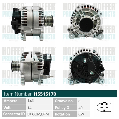 Alternator SKODA YETI (5L) 2.0 TDI 4x4 diesel 140 cai HOFFER H5515170