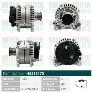 Alternator SKODA YETI (5L) 2.0 TDI diesel 110 cai HOFFER H5515170
