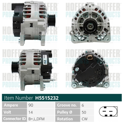 Alternator SKODA ROOMSTER (5J7) 1.2 benzina 70 cai HOFFER H5515232