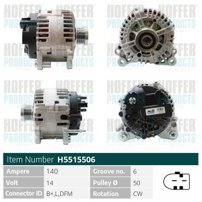 Alternator SKODA RAPID (NH3, NK3, NK6) 1.4 TSI benzina 122 cai HOFFER H5515506