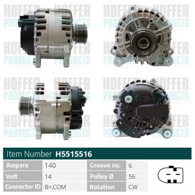 Alternator SKODA ROOMSTER (5J7) 1.2 TDI diesel 75 cai HOFFER H5515516