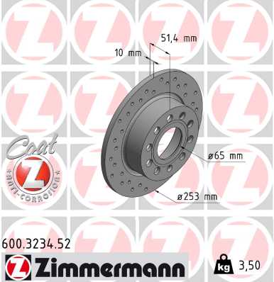 Disc frana SKODA YETI (5L) 1.2 TSI benzina 110 cai ZIMMERMANN 600.3234.52