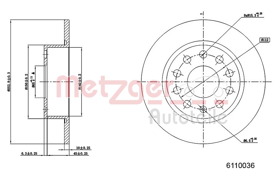 Disc frana SKODA YETI (5L) 1.2 TSI benzina 110 cai METZGER 6110036