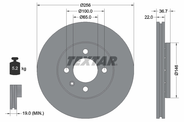 Disc frana SKODA E-CITIGO (NE1) e iV electric 83 cai TEXTAR 92287003
