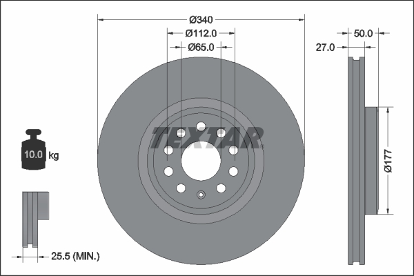 Disc frana SKODA ELROQ 50 electric 170 cai TEXTAR 92337405