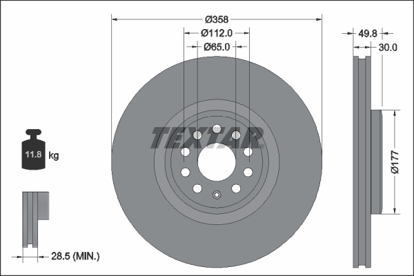 Disc frana SKODA ELROQ 85x 4motion electric 299 cai TEXTAR 92337505