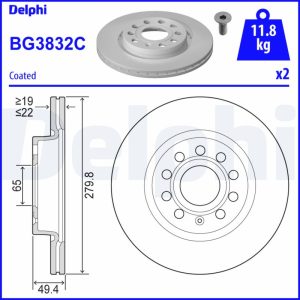 Disc frana SKODA YETI (5L) 1.2 TSI benzina 110 cai DELPHI BG3832C