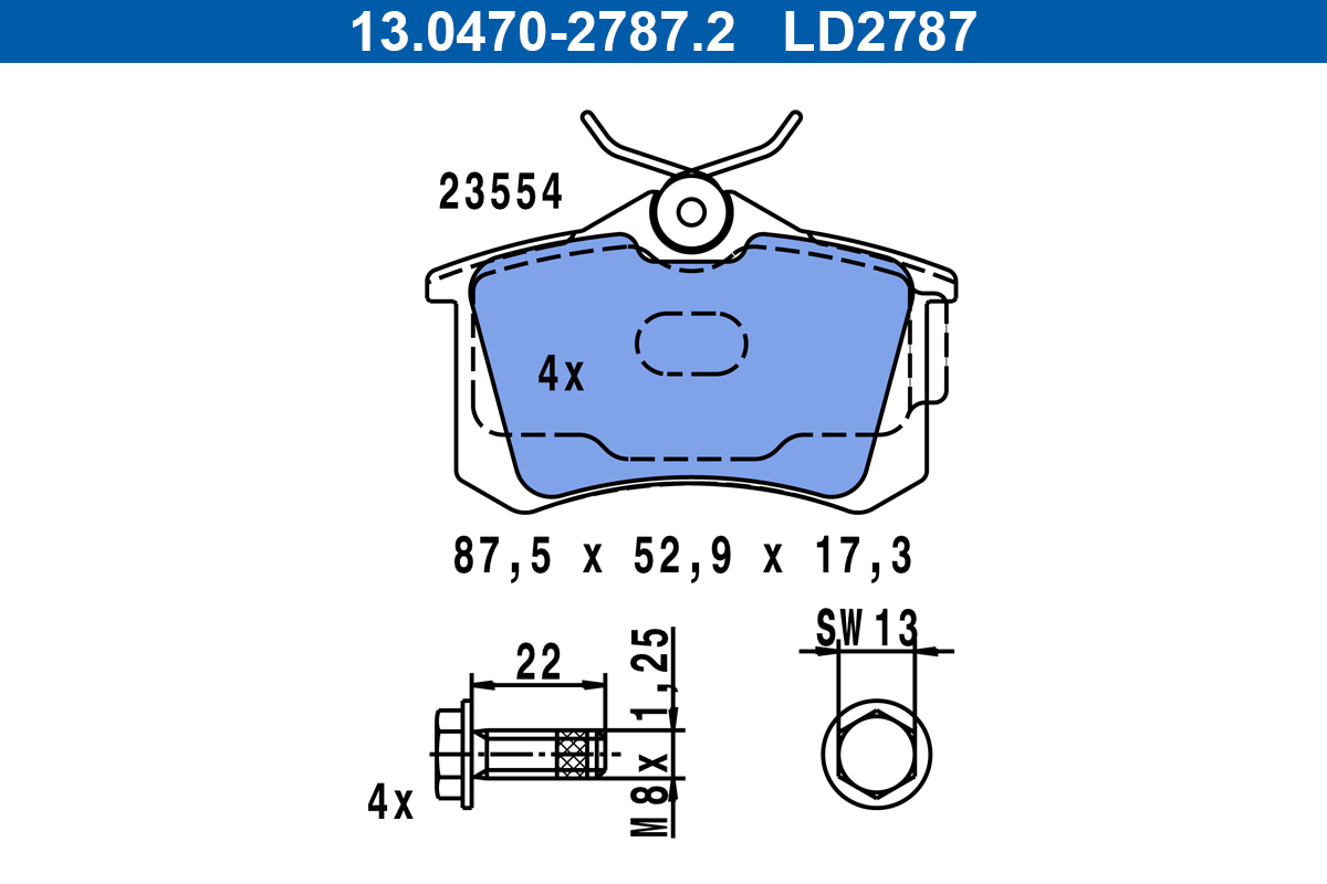 Placute frana SKODA RAPID (NH3, NK3, NK6) 1.4 TSI benzina 122 cai ATE 13.0470-2787.2