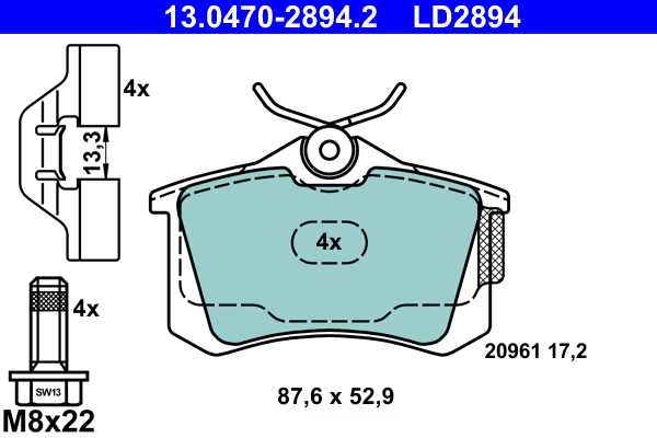 Placute frana SKODA ROOMSTER (5J7) 1.2 TSI benzina 86 cai ATE 13.0470-2894.2