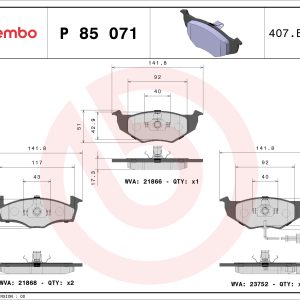 Placute frana SKODA ROOMSTER Praktik (5J) 1.4 TDI diesel 70 cai BREMBO P 85 071