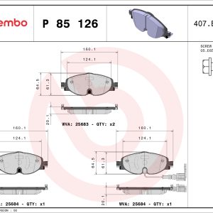 Placute frana SKODA KAROQ (NU7, ND7) 2.0 TDI diesel 150 cai BREMBO P 85 126