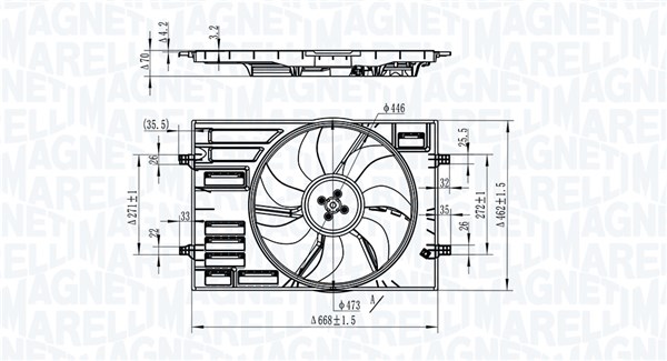 Ventilator radiator SKODA KAROQ (NU7, ND7) 1.5 TSI benzina 150 cai MAGNETI MARELLI 069422828010