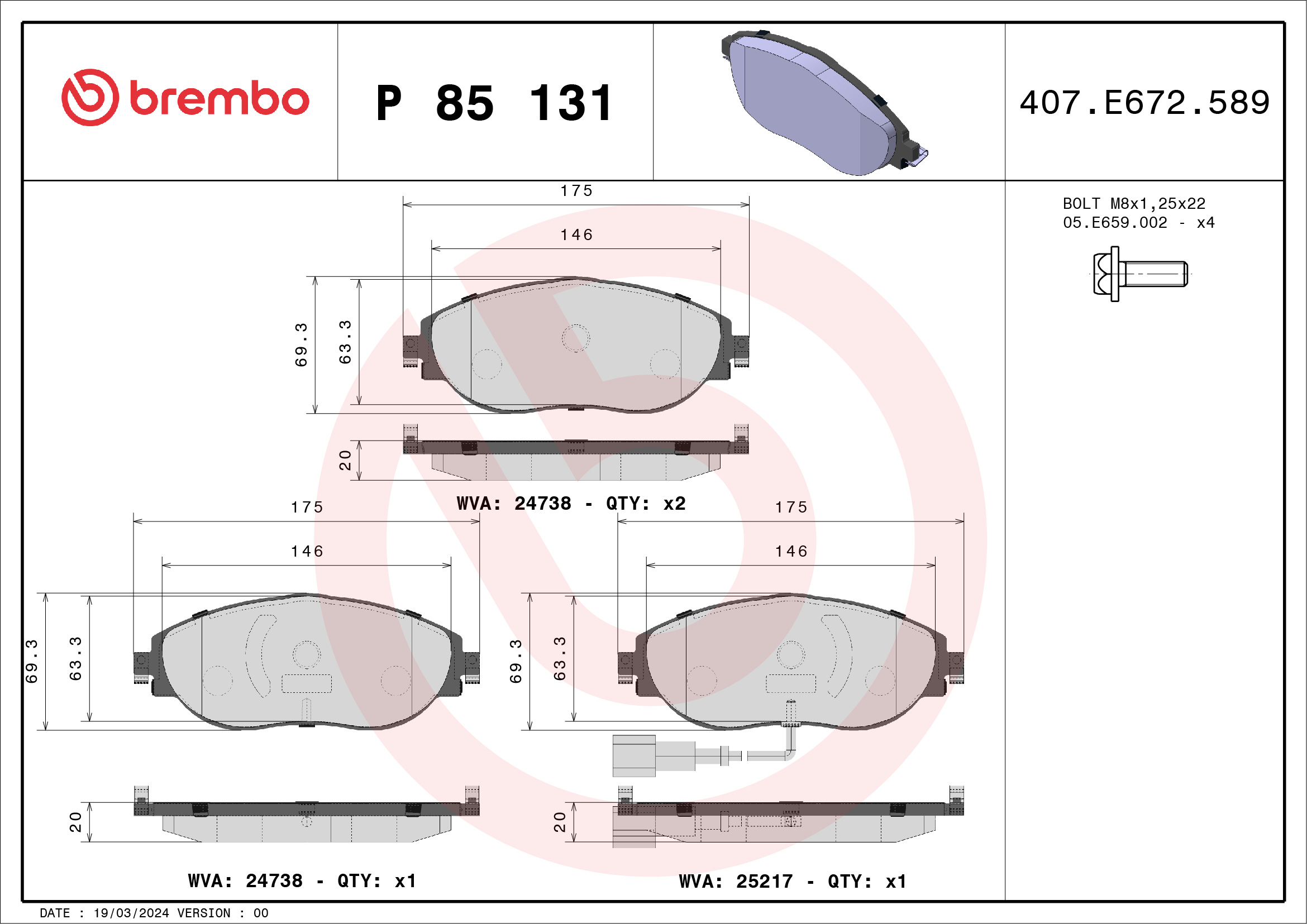 Set placute frana BREMBO P85131 – SKODA | AutoRival