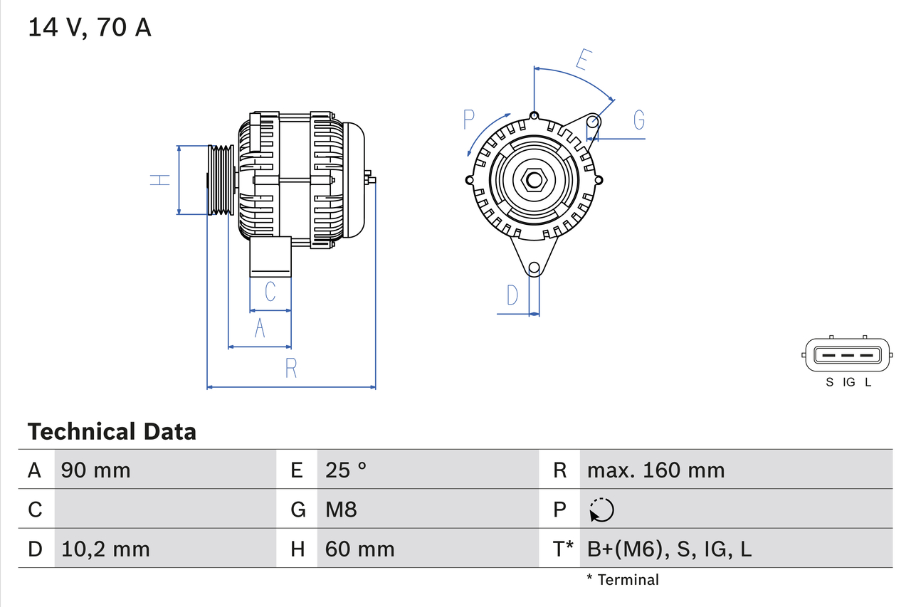 Alternator TOYOTA COROLLA Liftback (_E11_) 1.4 (EE111_, EE111R) benzina 86 cai BOSCH 0 986 040 461