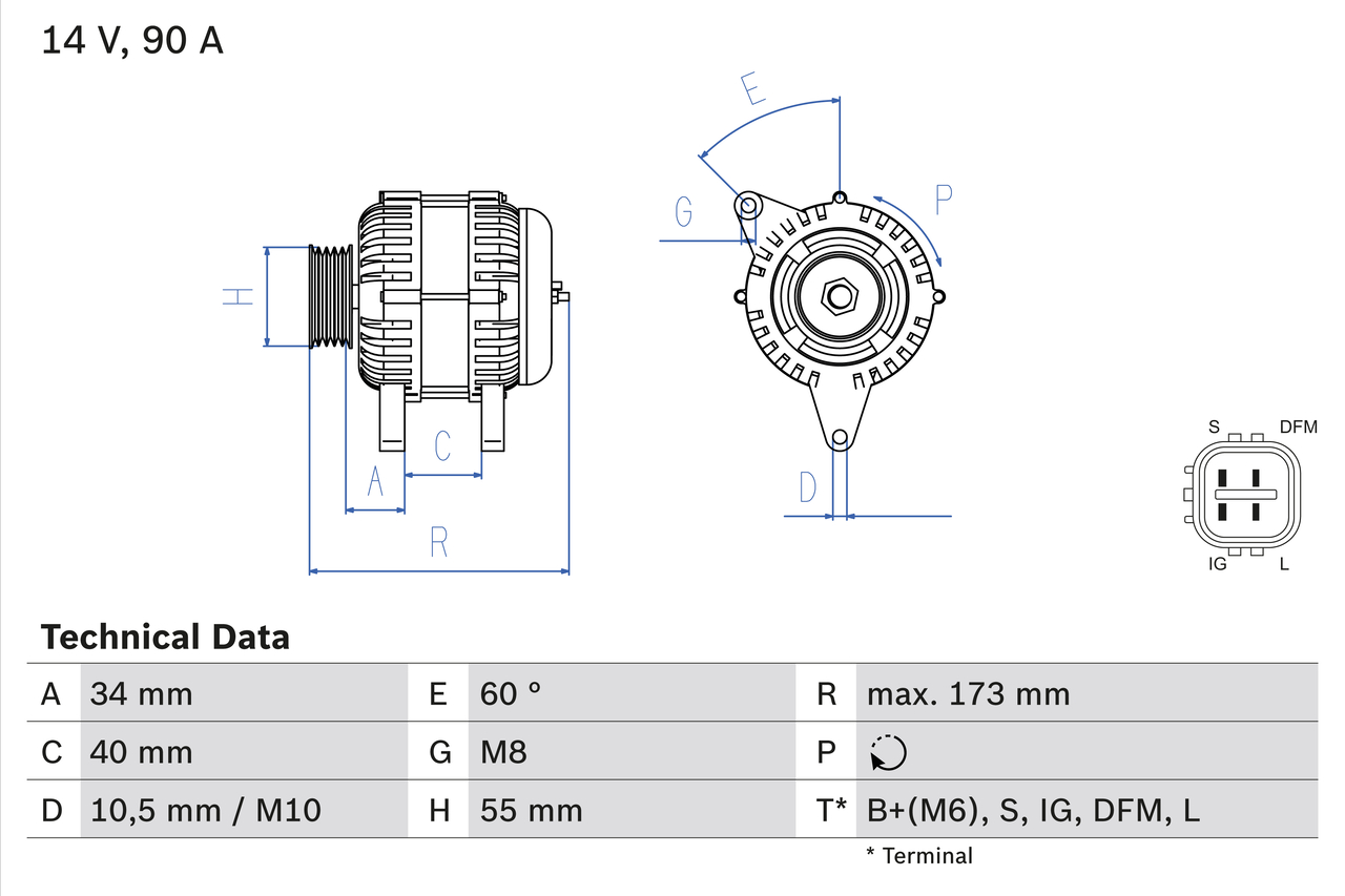 Alternator TOYOTA AVENSIS (_T25_) 1.8 VVT-i (ZZT251_, ZZT251R) benzina 129 cai BOSCH 0 986 046 110