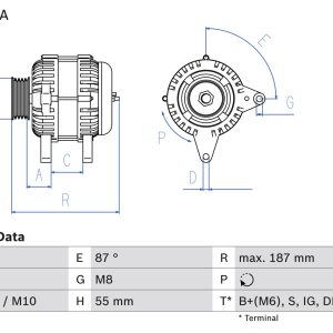 Alternator TOYOTA AVENSIS combi (_T25_) 2.0 VVT-i (AZT250_, AZT250R) benzina 155 cai BOSCH 0 986 046 120