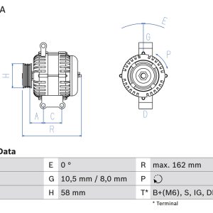 Alternator TOYOTA COROLLA limuzina (_E15_) 2.0 D-4D (ADE150) diesel 126 cai BOSCH 0 986 082 080