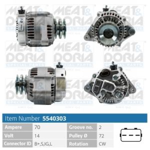 Alternator TOYOTA LAND CRUISER (_J7_, _JL7_) 3.0 TD (KZJ70_, KZJ73_, KZJ77_, KZJ78, KZJ71) diesel 125 cai MEAT DORIA 5540303