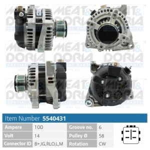 Alternator TOYOTA YARIS (_P9_) 1.4 D-4D (NLP90_, NLP90R) diesel 90 cai MEAT DORIA 5540431