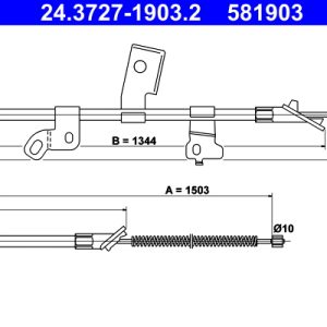 Cablu frana de parcare TOYOTA YARIS (_P1_) 1.4 D-4D (NLP10_, NLP10R) diesel 75 cai ATE 24.3727-1903.2