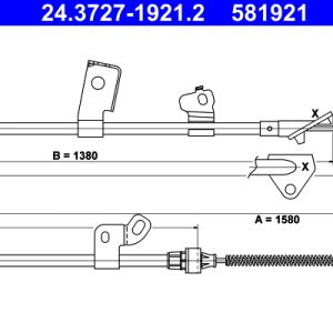 Cablu frana de parcare TOYOTA YARIS (_P1_) 1.3 (SCP12_, SCP13_, SCP12R, SCP13R) benzina 87 cai ATE 24.3727-1921.2
