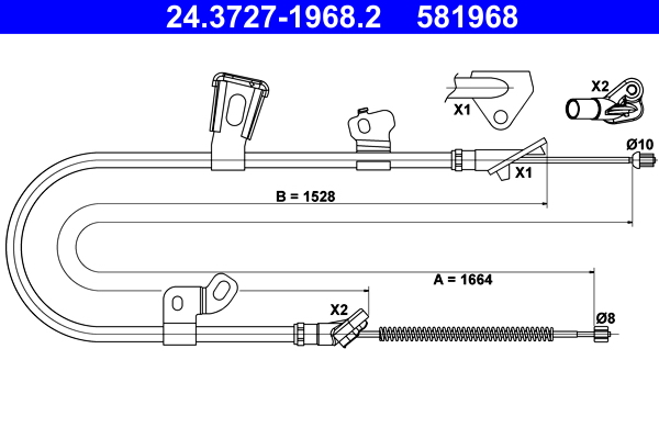 Cablu frana de parcare TOYOTA YARIS VERSO VAN (_P2_) 1.4 D4d (NLP22_) diesel 75 cai ATE 24.3727-1968.2