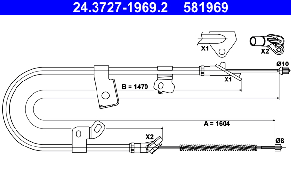 Cablu frana de parcare TOYOTA YARIS VERSO VAN (_P2_) 1.4 D4d (NLP22_) diesel 75 cai ATE 24.3727-1969.2