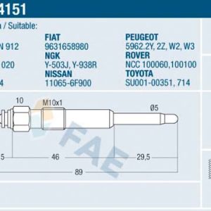 Bujie incandescenta TOYOTA COROLLA Liftback (_E11_) 1.9 D (WZE110_, WZE110R) diesel 69 cai FAE 74151