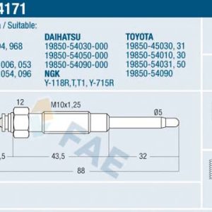 Bujie incandescenta TOYOTA HIACE IV bus (__H1_, __H2_) 2.4 TD (LXH12, LXH22) diesel 90 cai FAE 74171