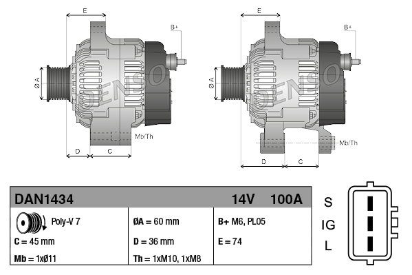 Alternator TOYOTA RAV 4 II (_A2_) 2.0 4WD (ACA21, ACA20) benzina 150 cai DENSO DAN1434