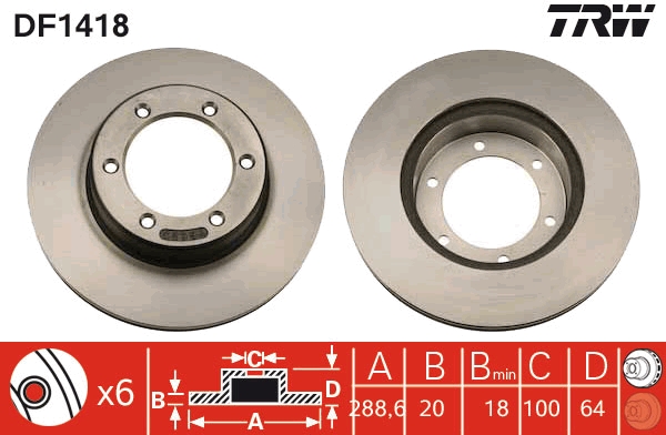 Disc frana TOYOTA HILUX VI pick-up (_N1_) 2.4 i 4WD (RZN14_, RZN16_, RZN19_) benzina 140 cai TRW DF1418