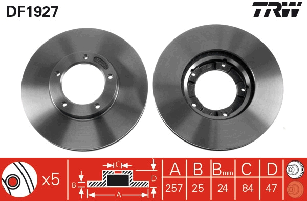 Disc frana TOYOTA HIACE III caroserie (_H5_, _H6_, _H7_, _H8_, _H9_) 1.8 (YH50, YH60) benzina 79 cai TRW DF1927