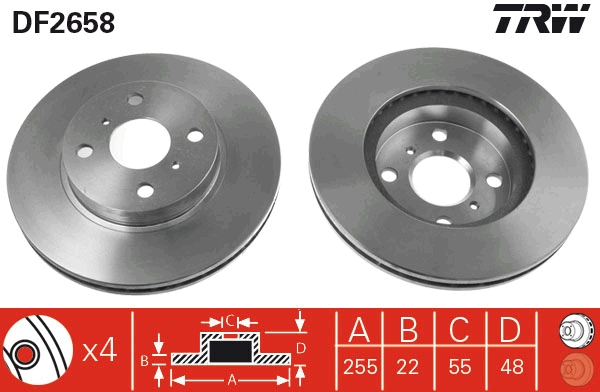 Disc frana TOYOTA COROLLA (_E10_) 1.6 (AE101_, AE101R) benzina 106 cai TRW DF2658