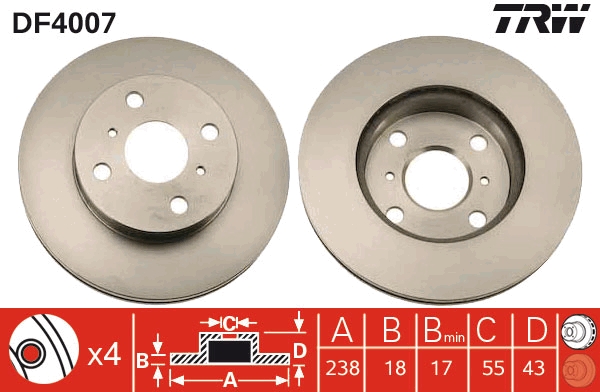 Disc frana TOYOTA STARLET (_P8_) 1.3 12V (EP81_, EP81R) benzina 75 cai TRW DF4007