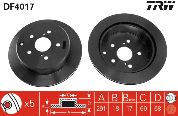 Disc frana TOYOTA PREVIA I (_R1_, _R2_) 2.4 (TCR11_, TCR10_, TCR10R, TCR11R) benzina 132 cai TRW DF4017