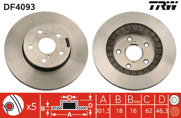 Disc frana TOYOTA RAV 4 I (_A1_) 2.0 (SXA15G, SXA16_, SXA16G) benzina 135 cai TRW DF4093