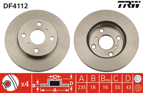 Disc frana TOYOTA YARIS (_P1_) 1.3 (NCP10, SCP12_) benzina 86 cai TRW DF4112