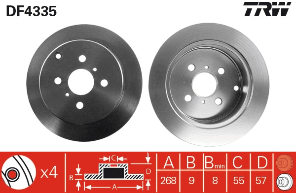 Disc frana TOYOTA COROLLA (_E12_) 1.8 VVTi (ZZE122_, ZZE122R) benzina 136 cai TRW DF4335