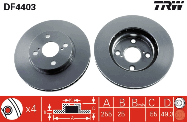 Disc frana TOYOTA COROLLA (_E12_) 1.8 VVTi (ZZE122_, ZZE122R) benzina 136 cai TRW DF4403