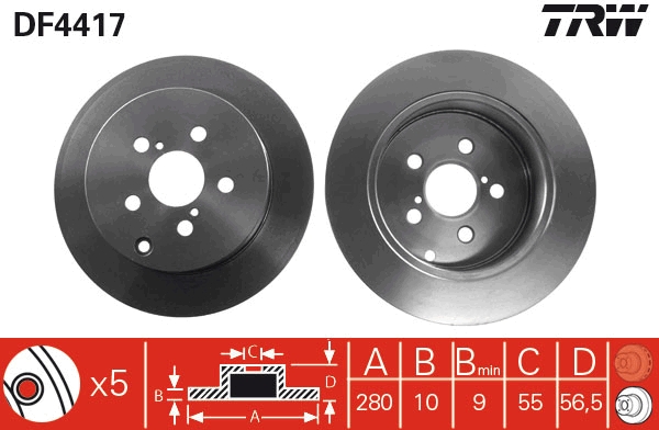 Disc frana TOYOTA AVENSIS combi (_T25_) 2.0 VVT-i (AZT250_, AZT250R) benzina 147 cai TRW DF4417
