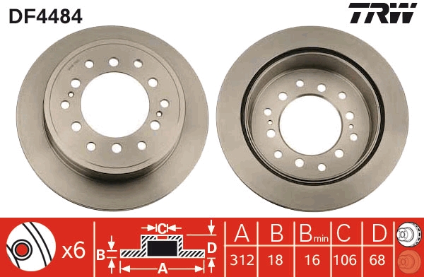 Disc frana TOYOTA LAND CRUISER 90 (_J9_) 3.0 TD (KZJ90_, KZJ95_, KZJ90R, KZJ95R, KZJ90W, KZJ95W) diesel 125 cai TRW DF4484